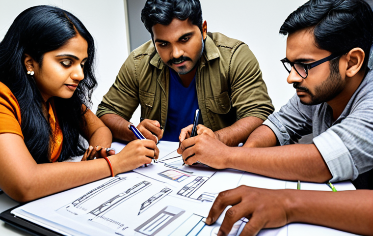 **Image of a diverse team collaborating on creating digital educational resources.** This image should show people with different skills (writing, video editing, graphic design) working together. The scene should convey collaboration, creativity, and teamwork, emphasizing the Bengali context.