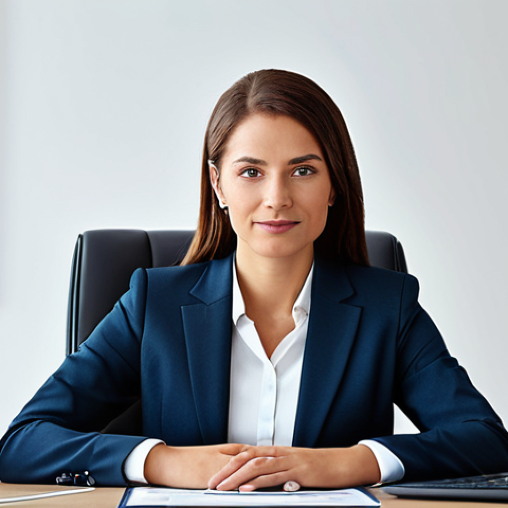 **

A professional businesswoman in a modest business suit, sitting at a desk in a modern office, fully clothed, appropriate attire, safe for work, perfect anatomy, natural proportions, professional photography, high quality.

**