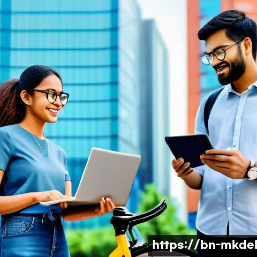 디지털 공유재 시장 트렌드 - A vibrant urban scene showcasing diverse Bengali people using various digital sharing economy platfo...