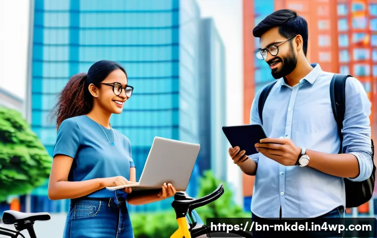 디지털 공유재 시장 트렌드 - A vibrant urban scene showcasing diverse Bengali people using various digital sharing economy platfo...