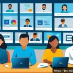 Home 19 디지털 공유재 관리의 지속 가능성 모델 - A detailed illustration of a diverse group of Bengali digital users in a modern office setting, each...