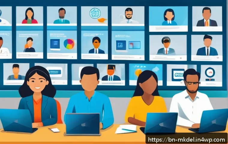 디지털 공유재 관리의 지속 가능성 모델 - A detailed illustration of a diverse group of Bengali digital users in a modern office setting, each...